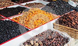 Sun dried apricots on a market display in Malatya, Turkey photo